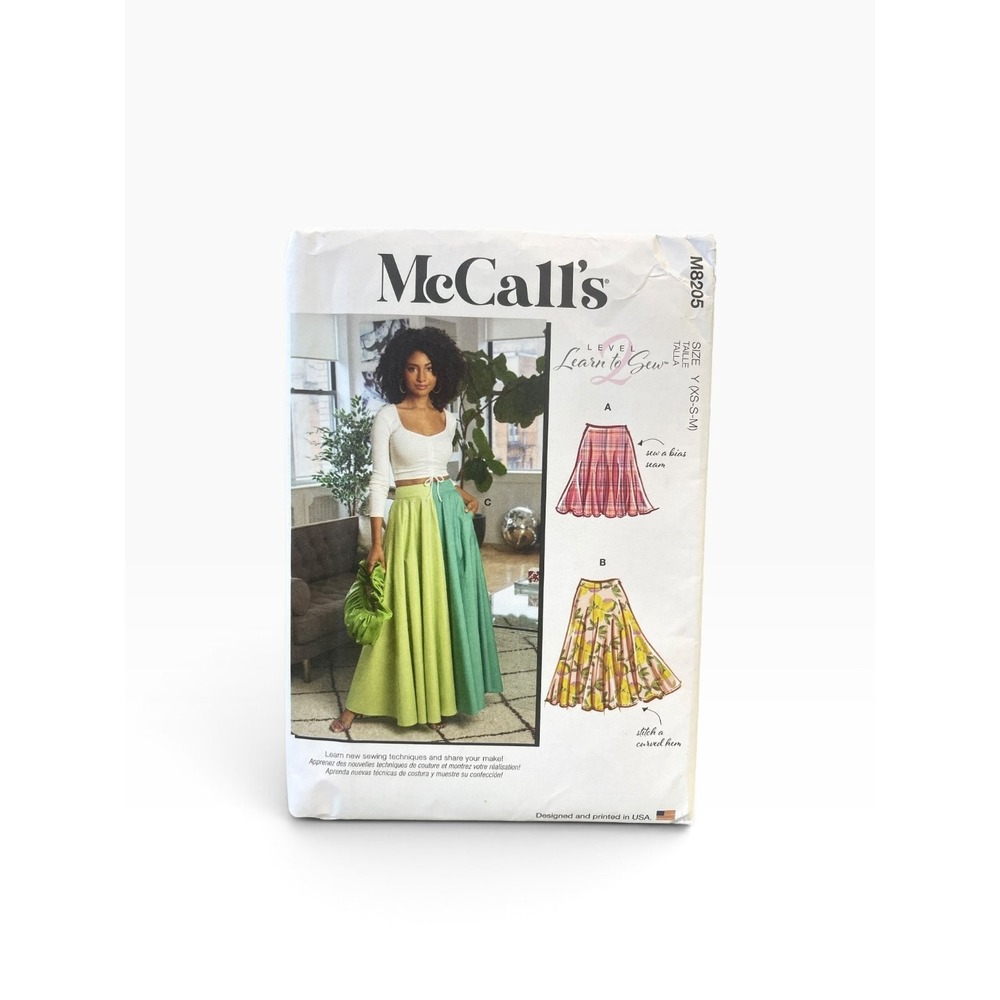 McCall's Sewing Pattern M8205 Misses Skirt XS-S-M Multi Colorblock Pleated Uncut